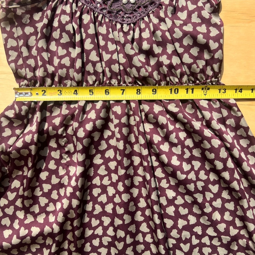 Ventti Heart Print Sleeveless Mini Dress Crochet Lace Studded Plum Purple Small - Picture 3 of 9